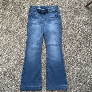 Hot In Hollywood Silky Denim Pull On Flare Jeans Size XSP Stretch 90s, Y2K Vibes